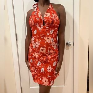 Size small red floral halter dress